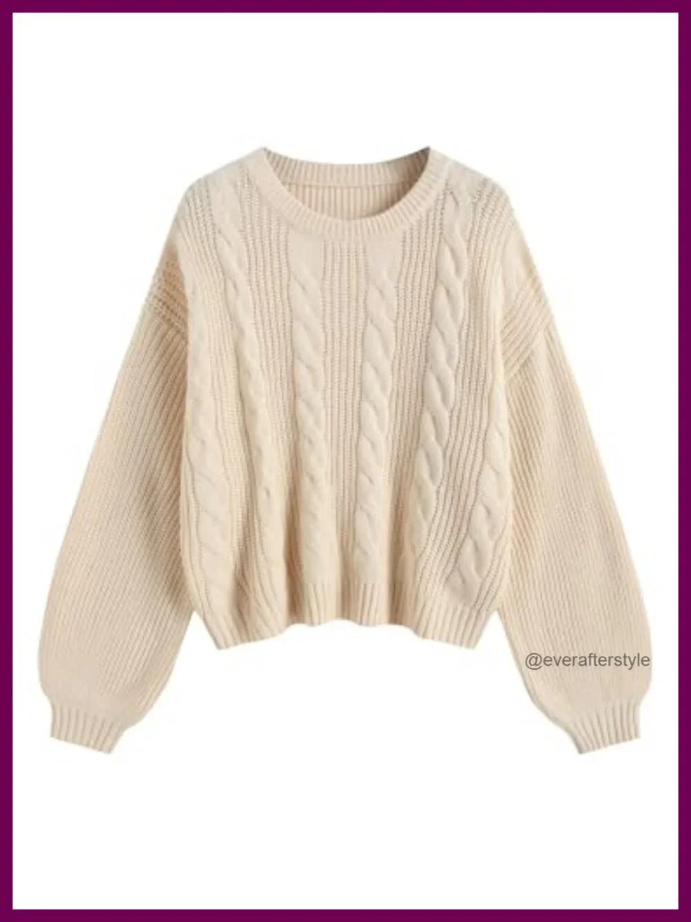 Oversized Cable Knit Sweater Lantern Sleeve Pullover